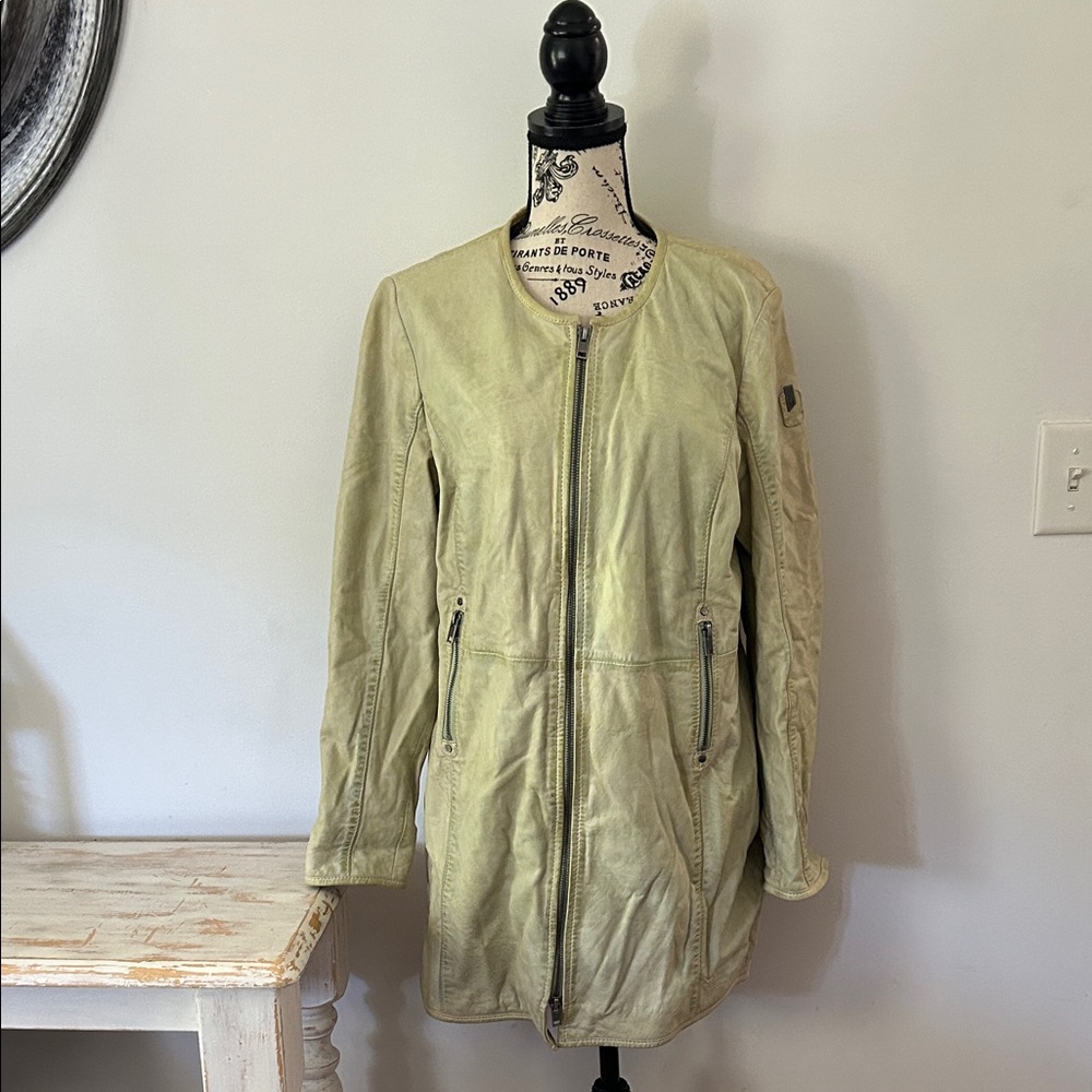 Mauritius Light Green Soft Lamb Leather Zip Up Jacket Women's size 8